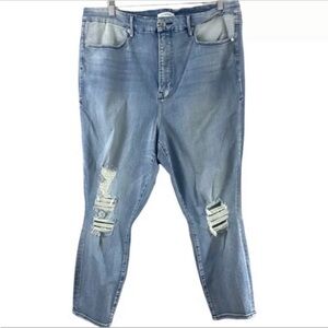 Good American Good Waist Skinny High Rise Crop Jeans Distressed